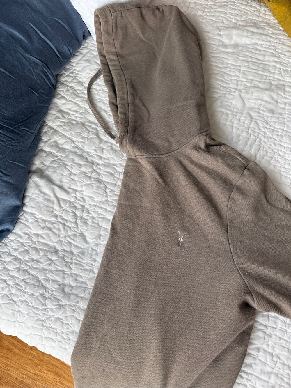 AllSaints Neutral Taupe Hoodie with Branded Label - Picture 3 of 3